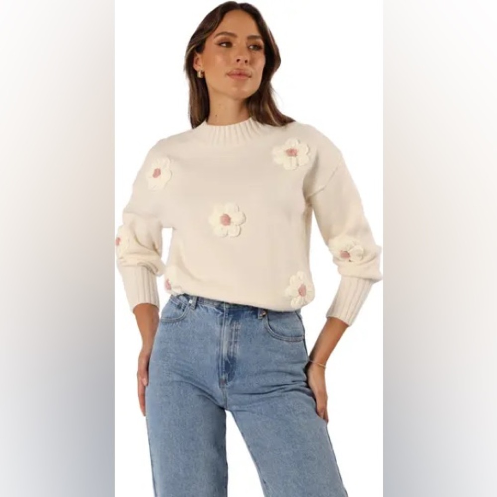 Petal & Pup Ivory Floral Knit Sweater